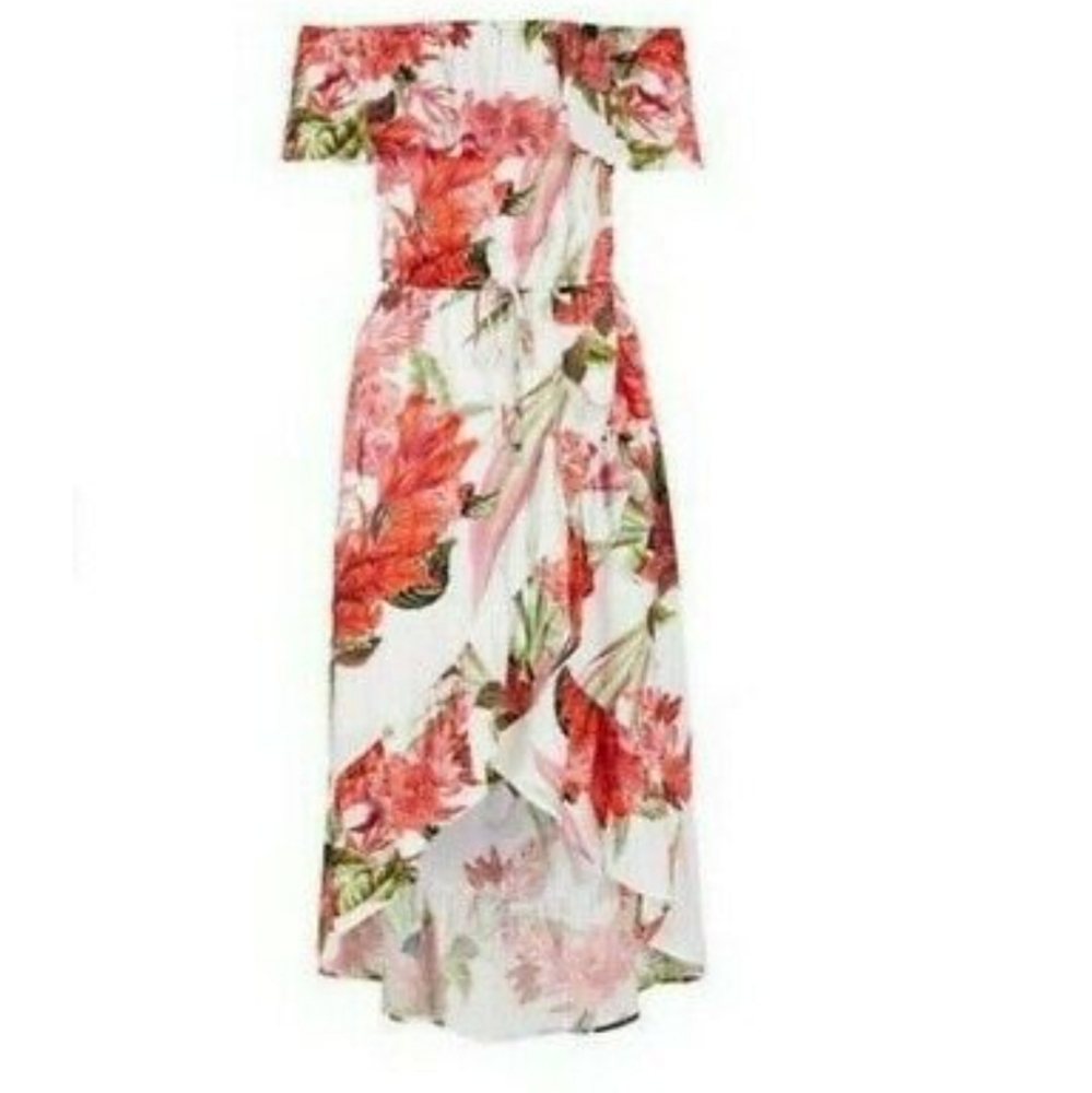 Portmans Stella off shoulder floral print white and red dress - Picture 4 of 6